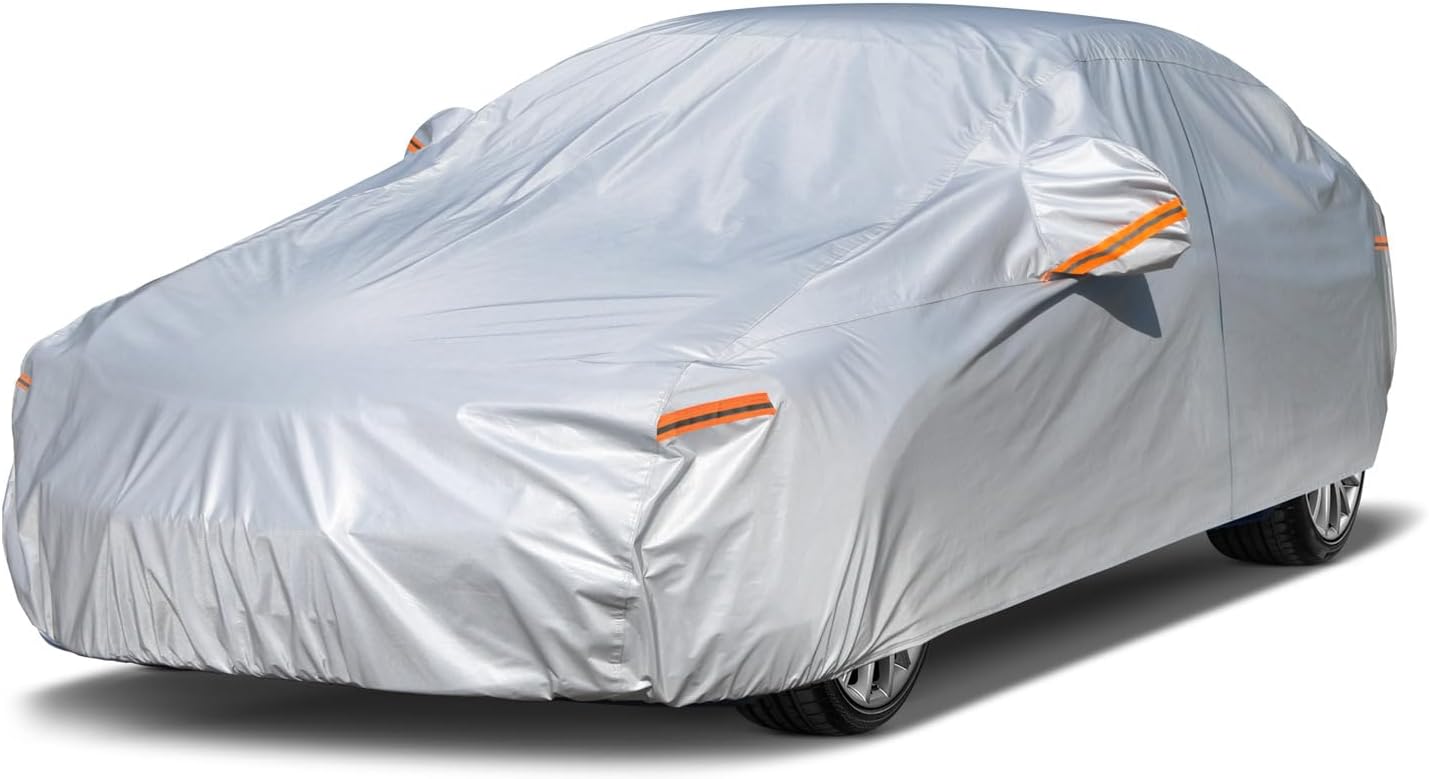 Sedan Car Cover Waterproof All Weather for Automobiles - See Vehicle Size Chart for Accurate Fit - Outdoor Full Exterior Cover Sun Rain Snow UV Protection with Zipper. Size A4 (See Size Chart)
