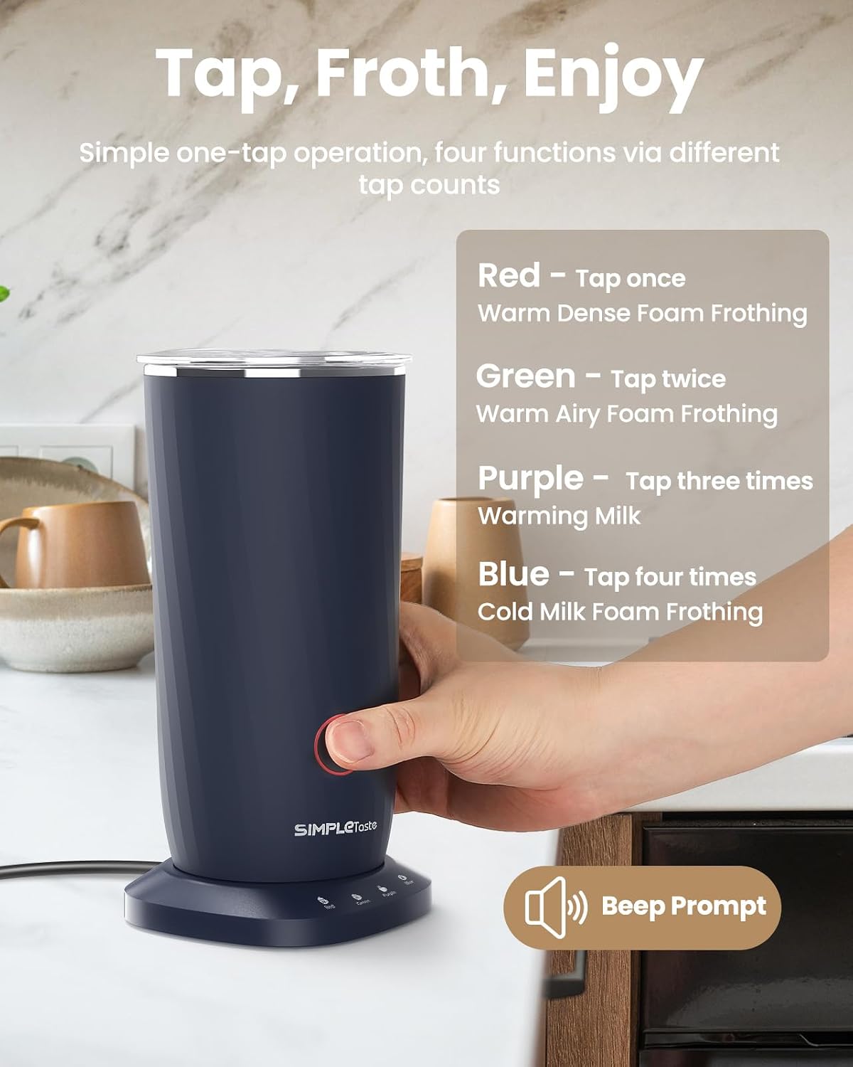 Milk Frother, 4-in-1 Electric Milk Frother and Steamer, Automatic Warm and Cold Foam Maker and Milk Warmer for Latte, Cappuccinos, Dark Blue