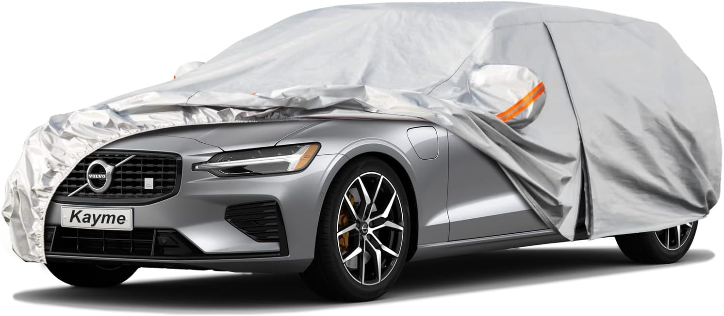 Sedan Car Cover Waterproof All Weather for Automobiles - See Vehicle Size Chart for Accurate Fit - Outdoor Full Exterior Cover Sun Rain Snow UV Protection with Zipper. Size A4 (See Size Chart)