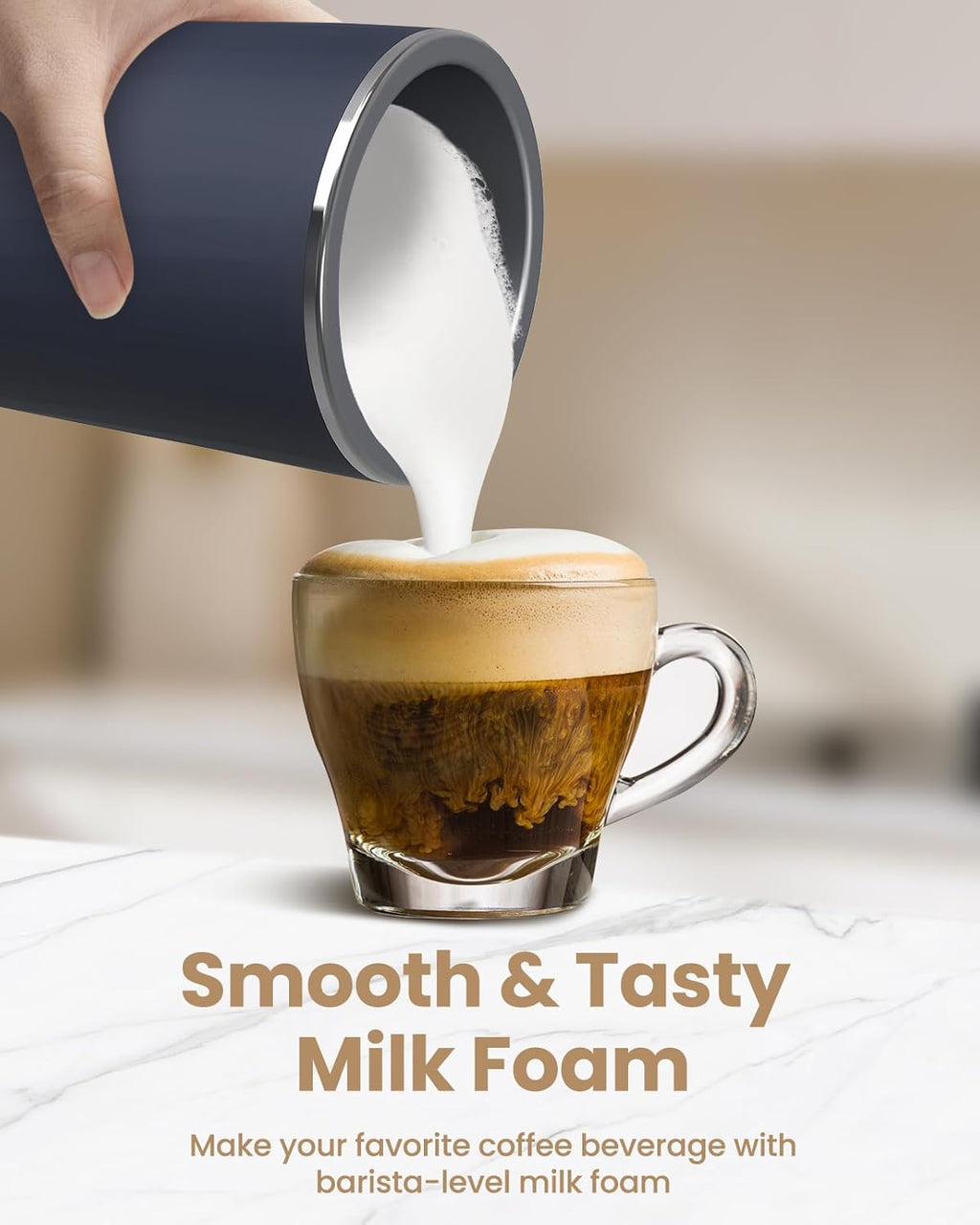 Milk Frother, 4-in-1 Electric Milk Frother and Steamer, Automatic Warm and Cold Foam Maker and Milk Warmer for Latte, Cappuccinos, Dark Blue