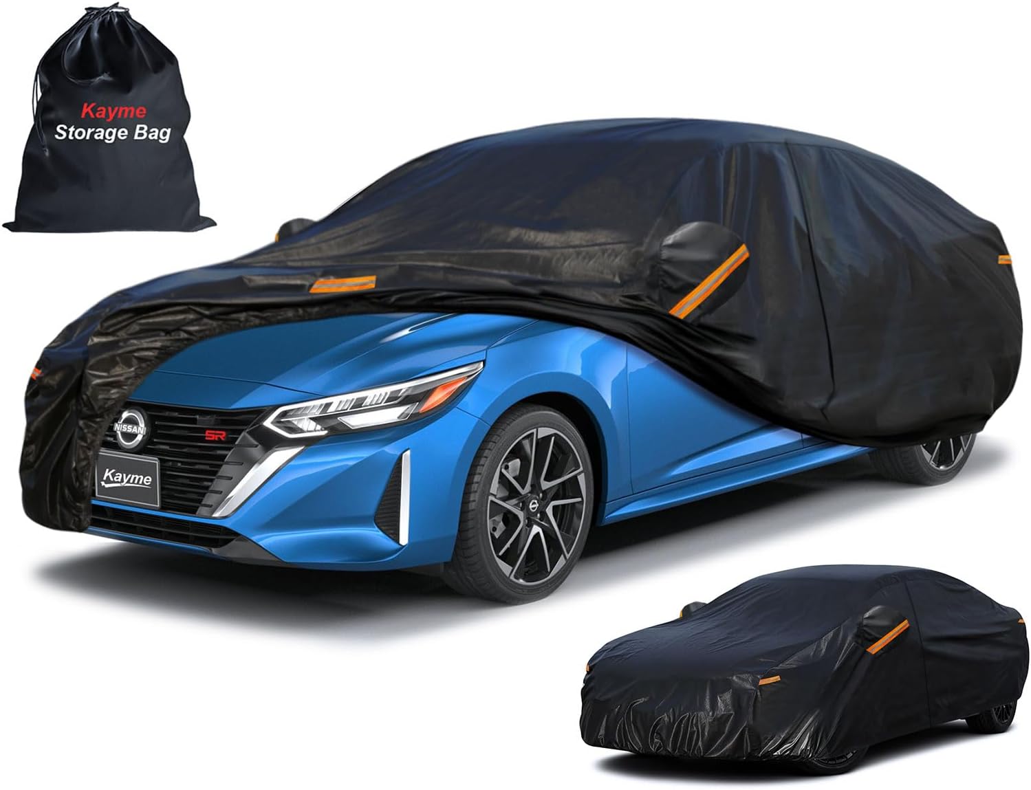 Sedan Car Cover Waterproof All Weather for Automobiles - See Vehicle Size Chart for Accurate Fit - Outdoor Full Exterior Cover Sun Rain Snow UV Protection with Zipper. Size A4 (See Size Chart)