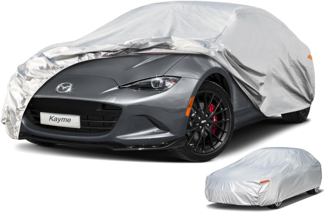 Sedan Car Cover Waterproof All Weather for Automobiles - See Vehicle Size Chart for Accurate Fit - Outdoor Full Exterior Cover Sun Rain Snow UV Protection with Zipper. Size A4 (See Size Chart)