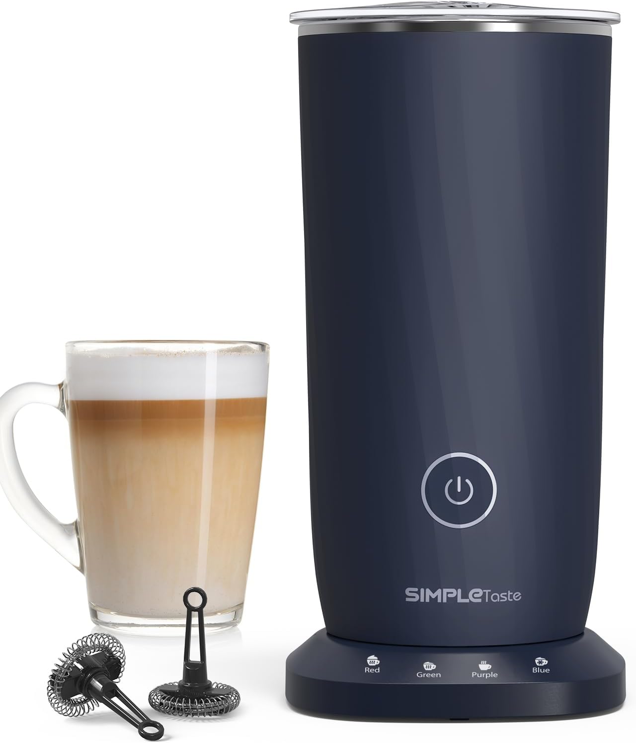 Milk Frother, 4-in-1 Electric Milk Frother and Steamer, Automatic Warm and Cold Foam Maker and Milk Warmer for Latte, Cappuccinos, Dark Blue