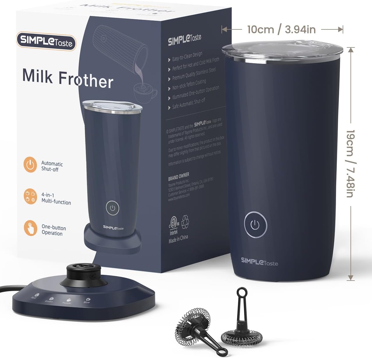 Milk Frother, 4-in-1 Electric Milk Frother and Steamer, Automatic Warm and Cold Foam Maker and Milk Warmer for Latte, Cappuccinos, Dark Blue