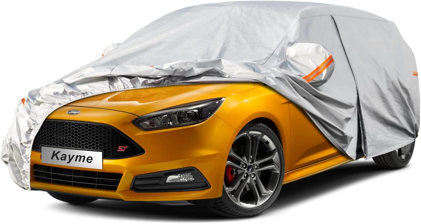 Sedan Car Cover Waterproof All Weather for Automobiles - See Vehicle Size Chart for Accurate Fit - Outdoor Full Exterior Cover Sun Rain Snow UV Protection with Zipper. Size A4 (See Size Chart)