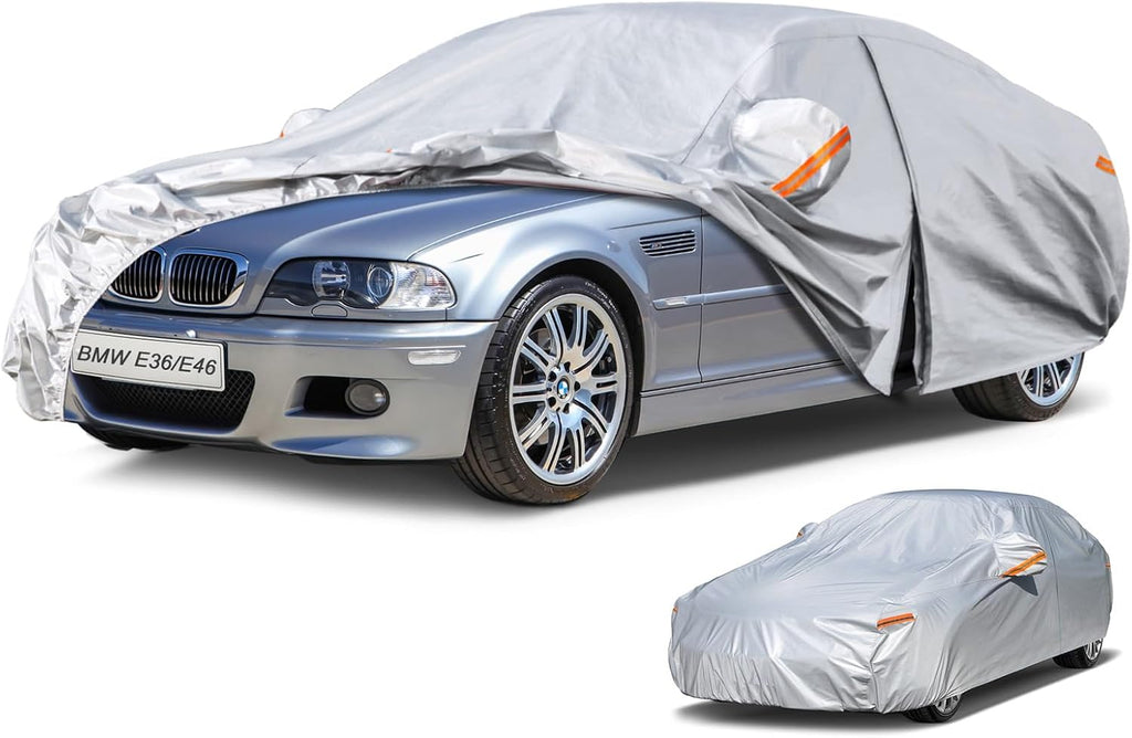 Sedan Car Cover Waterproof All Weather for Automobiles - See Vehicle Size Chart for Accurate Fit - Outdoor Full Exterior Cover Sun Rain Snow UV Protection with Zipper. Size A4 (See Size Chart)