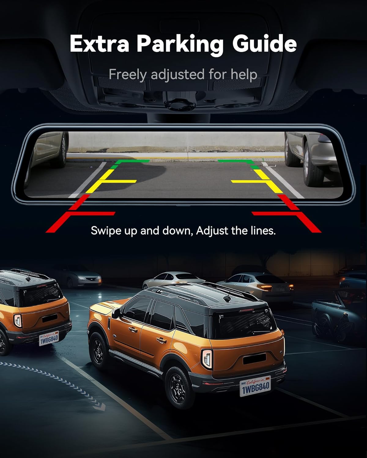 G840S 12" 4K Mirror Dash Cam Backup Camera, 5.8GHz WiFi Smart Rearview Mirror for Cars & Trucks, Front and Rear View Dual Cameras, Night Vision, Parking Assistance, Included 32GB Card & GPS