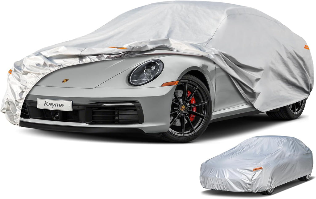 Sedan Car Cover Waterproof All Weather for Automobiles - See Vehicle Size Chart for Accurate Fit - Outdoor Full Exterior Cover Sun Rain Snow UV Protection with Zipper. Size A4 (See Size Chart)