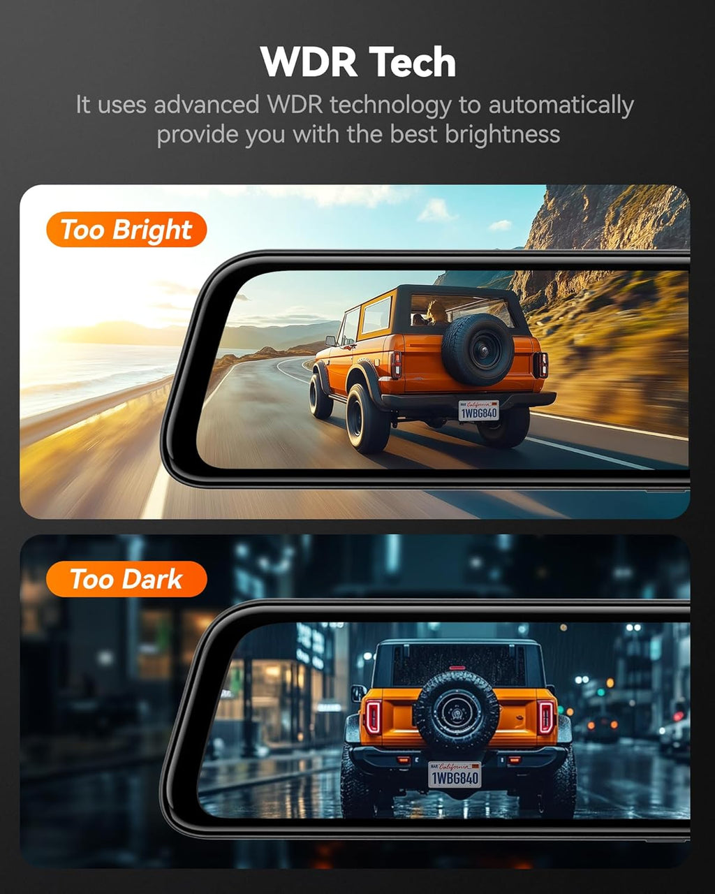 G840S 12" 4K Mirror Dash Cam Backup Camera, 5.8GHz WiFi Smart Rearview Mirror for Cars & Trucks, Front and Rear View Dual Cameras, Night Vision, Parking Assistance, Included 32GB Card & GPS